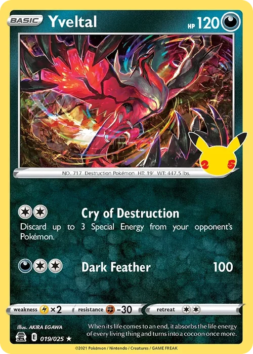 Yveltal 19 Pokemon card from Celebrations set