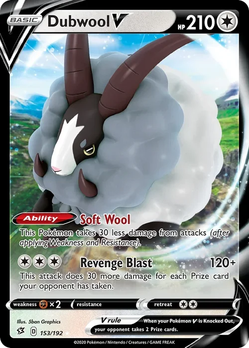 Dubwool V 153 Pokemon card from Rebel Clash set