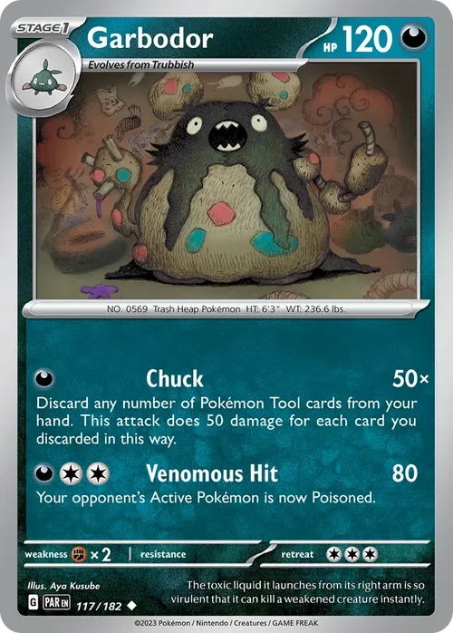 Garbodor 117 Pokemon card from Paradox Rift set