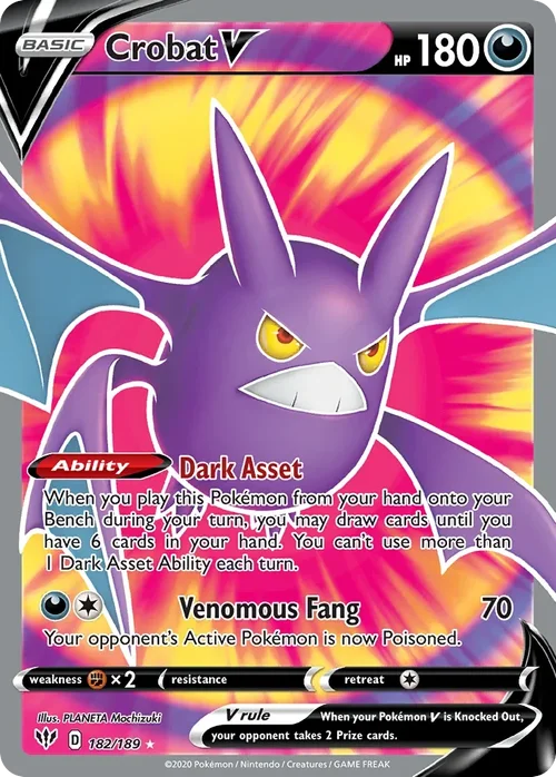 Crobat V 182 Pokemon card from Darkness Ablaze set