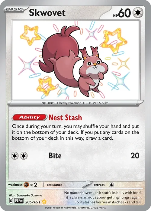 Skwovet 205 Pokemon card from Paldean Fates set
