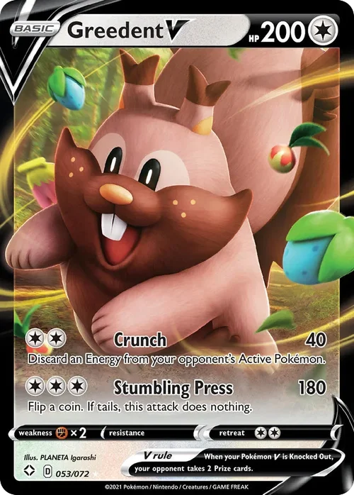 Greedent V 53 Pokemon card from Shining Fates set