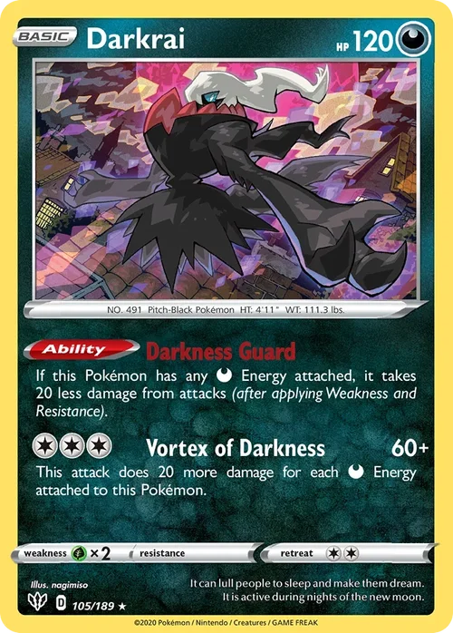 Darkrai 105 Pokemon card from Darkness Ablaze set