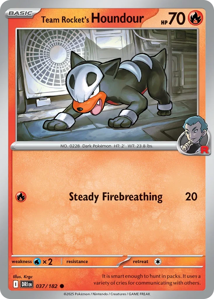 Team Rocket's Houndour 37 Pokemon card from Destined Rivals set