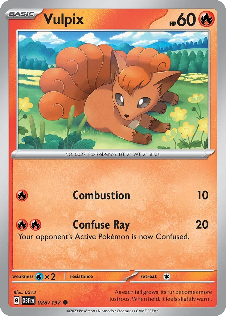 Vulpix 28 Pokémon card from Obsidian Flames set
