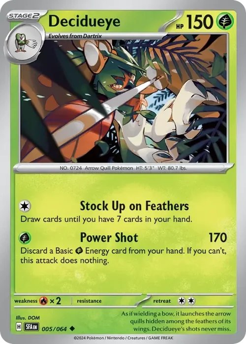 Decidueye 5 Pokemon card from Shrouded Fable set