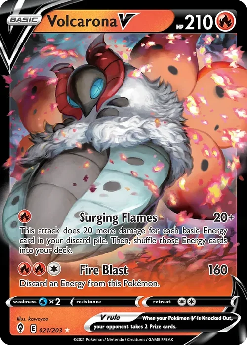 Volcarona V 21 Pokemon card from Evolving Skies set