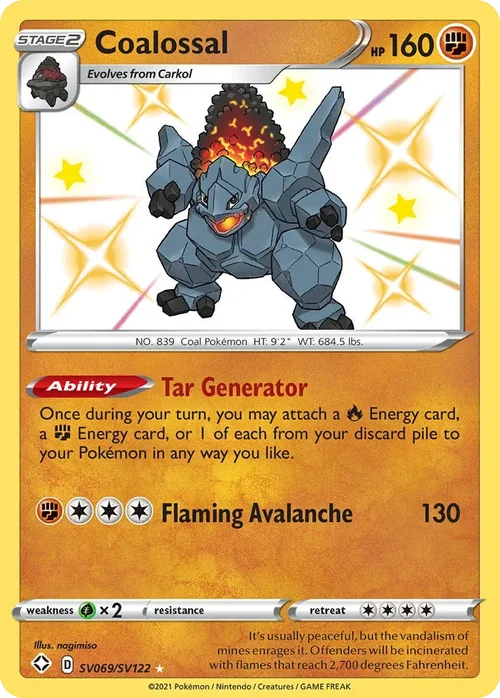 Coalossal SV069 Pokemon card from Shining Fates set