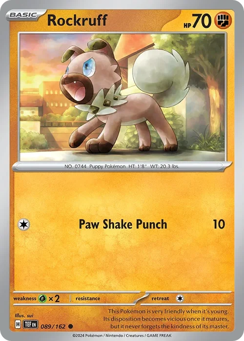 Rockruff 89 Pokemon card from Temporal Forces set