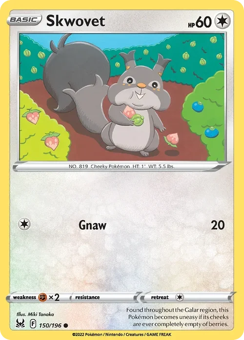 Skwovet 150 Pokemon card from Lost Origin set