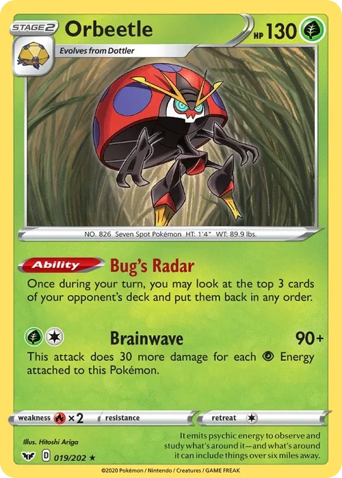 Orbeetle 19 Pokemon card from Sword & Shield set