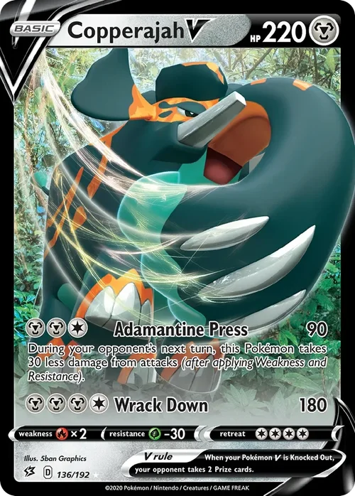 Copperajah V 136 Pokemon card from Rebel Clash set