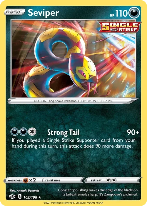 Seviper 102 Pokemon card from Chilling Reign set