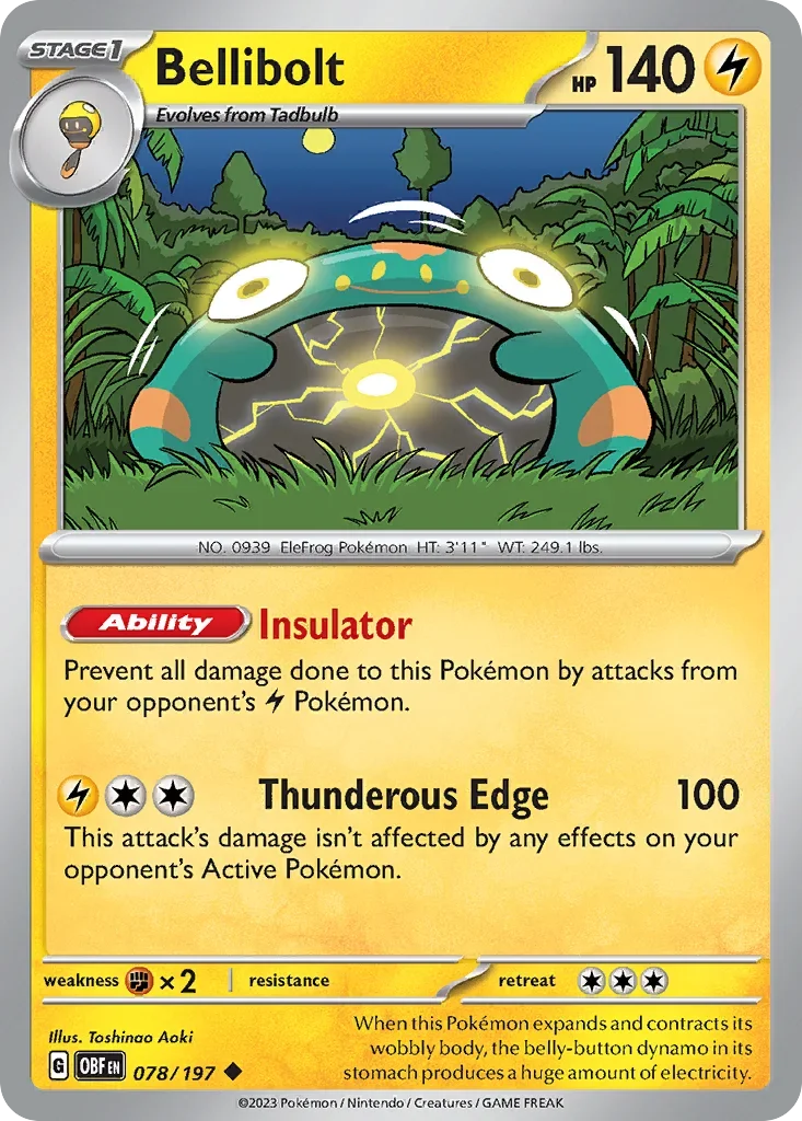 Bellibolt 78 Pokémon card from Obsidian Flames set