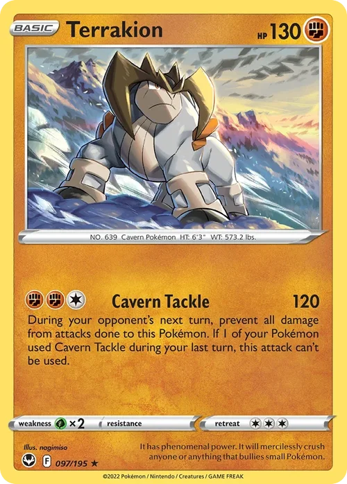 Terrakion 97 Pokemon card from Silver Tempest set