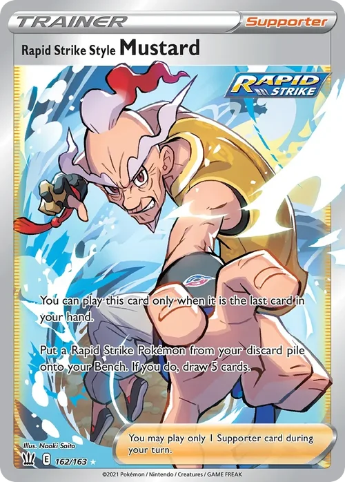 Rapid Strike Style Mustard 162 Pokemon card from Battle Styles set
