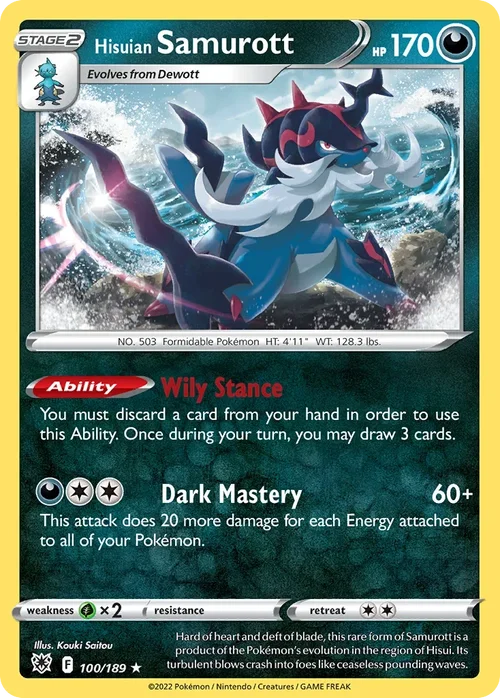 Hisuian Samurott 100 Pokémon card from Astral Radiance set