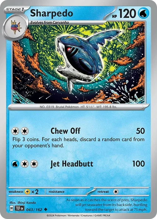 Sharpedo 43 Pokemon card from Temporal Forces set