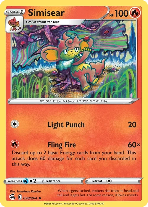 Simisear 38 Pokemon card from Fusion Strike set