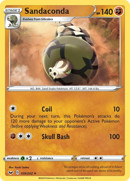 Sandaconda 109 Pokemon card from Sword & Shield set
