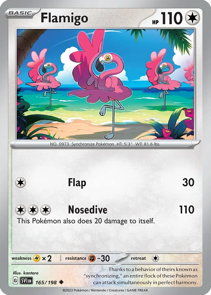 Flamigo 165 Pokemon card from Scarlet & Violet set