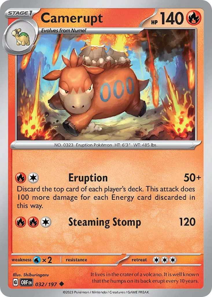 Camerupt 32 Pokémon card from Obsidian Flames set