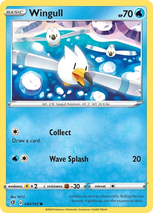Wingull 41 Pokemon card from Rebel Clash set