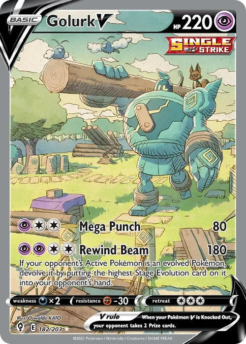 Golurk V 182 Pokemon card from Evolving Skies set