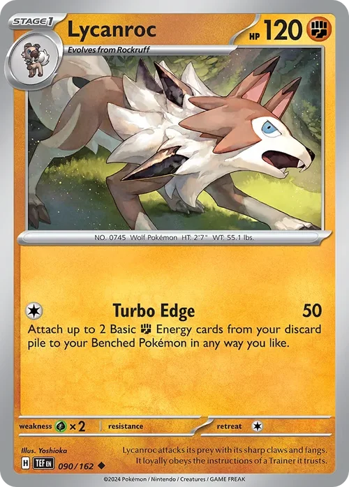 Lycanroc 90 Pokemon card from Temporal Forces set