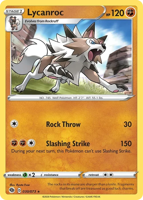 Lycanroc 30 Pokemon card from Champion's Path set