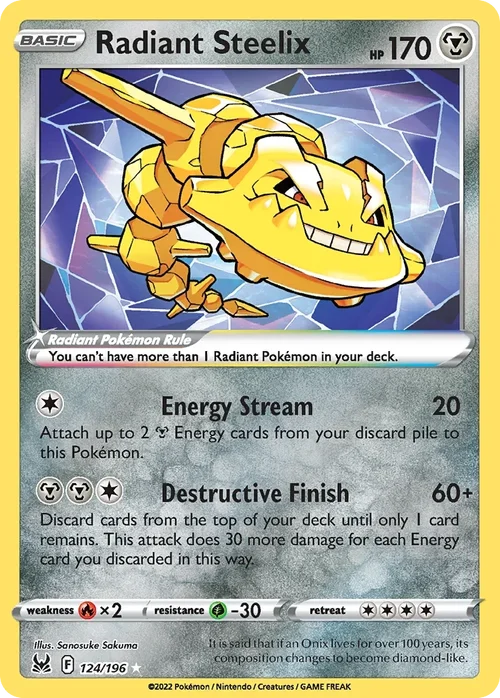Radiant Steelix 124 Pokemon card from Lost Origin set