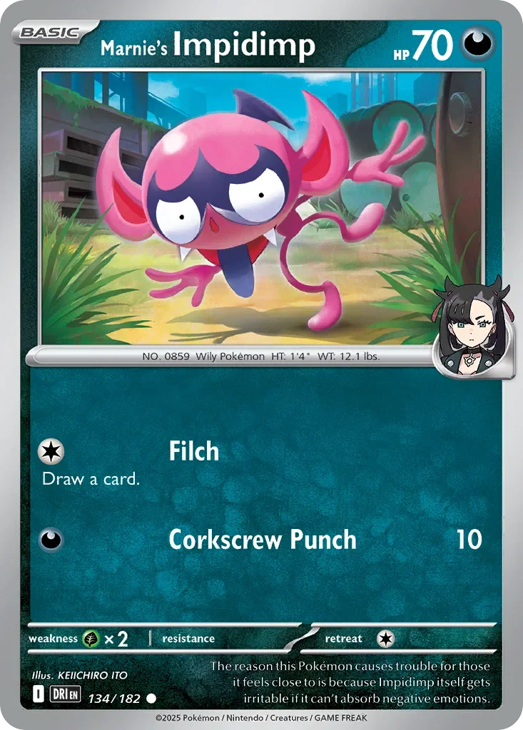 Marnie's Impidimp 134 Pokemon card from Destined Rivals set