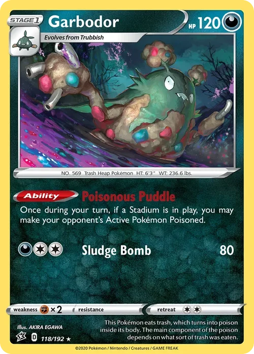Garbodor 118 Pokemon card from Rebel Clash set