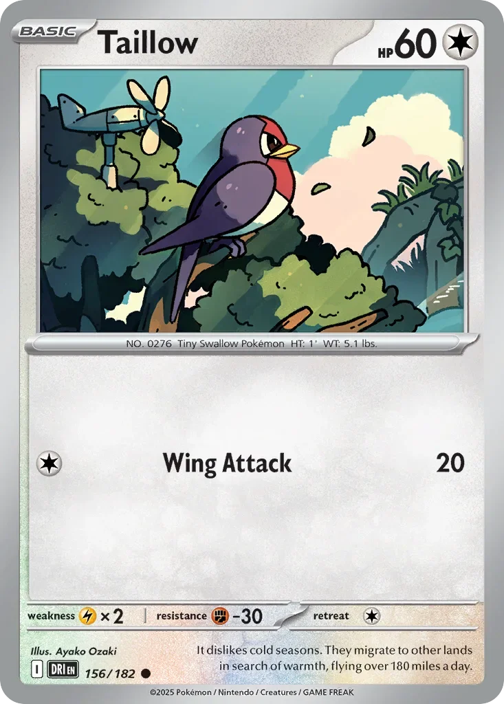 Taillow 156 Pokemon card from Destined Rivals set