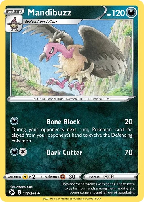 Mandibuzz 173 Pokemon card from Fusion Strike set