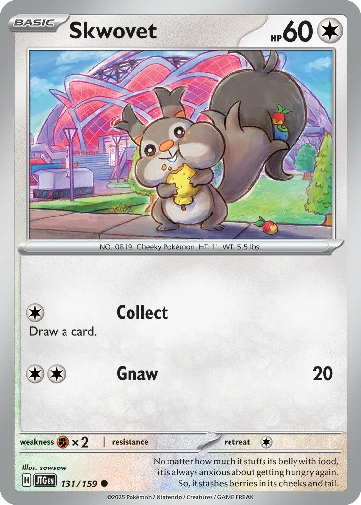 Skwovet 131 Pokémon card from JTG set