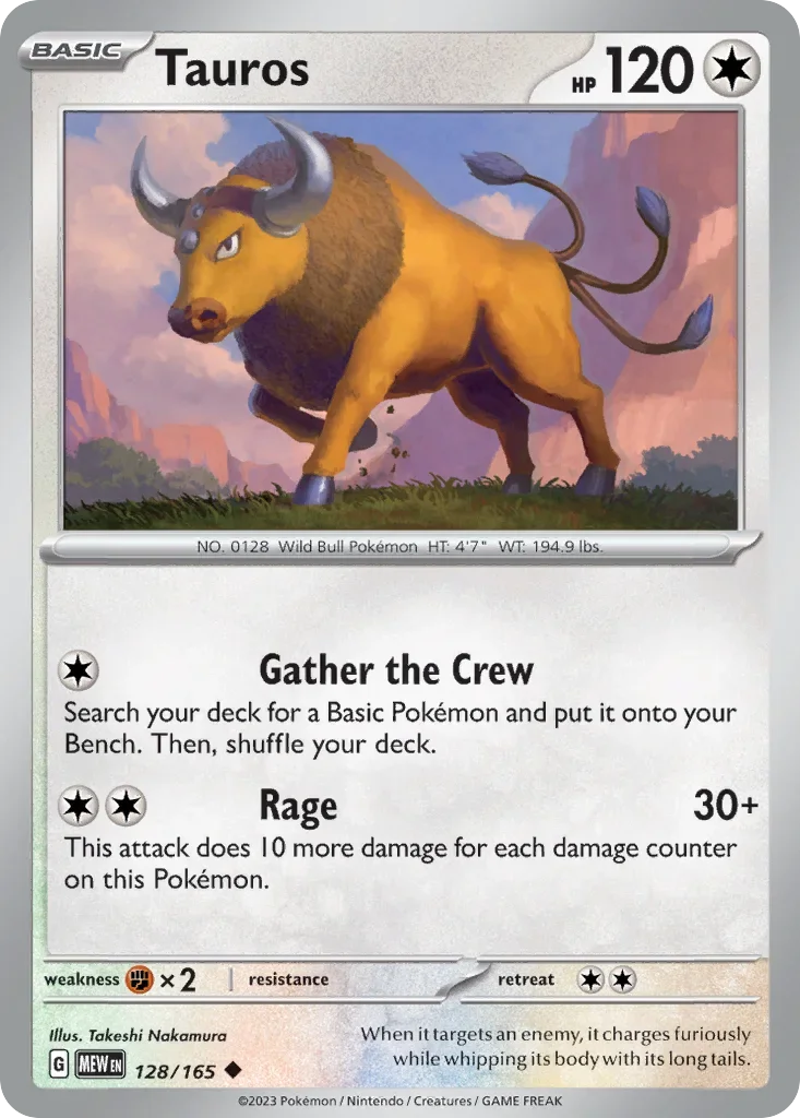 Tauros 128 Pokémon card
