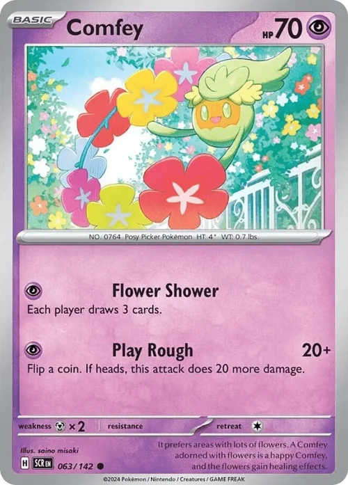 Comfey 63 Pokemon card from Stellar Crown set