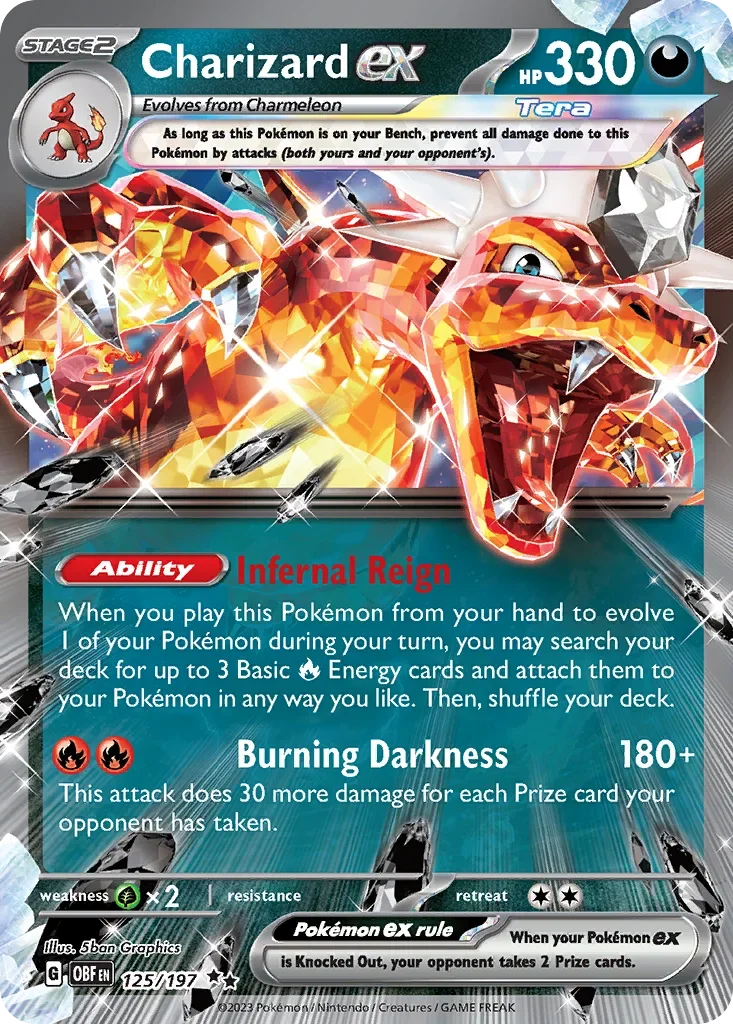 Charizard ex 125 Pokémon card from Obsidian Flames set
