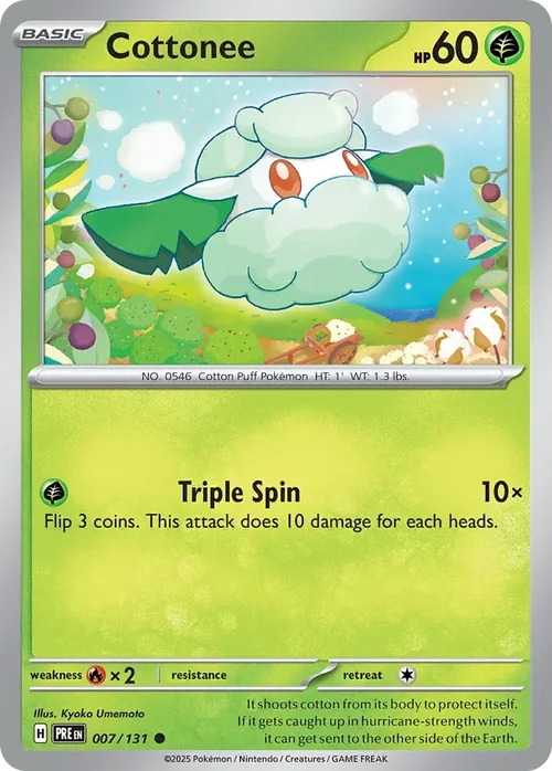Cottonee 7 Pokemon card from Prismatic Evolutions set