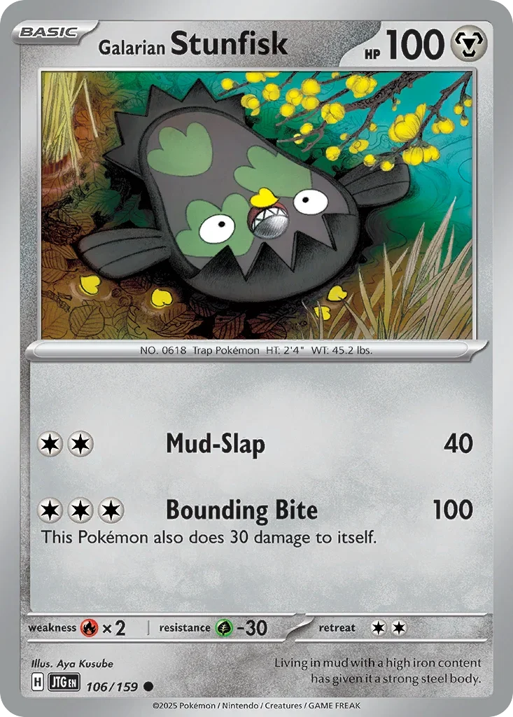 Galarian Stunfisk 106 Pokémon card from JTG set