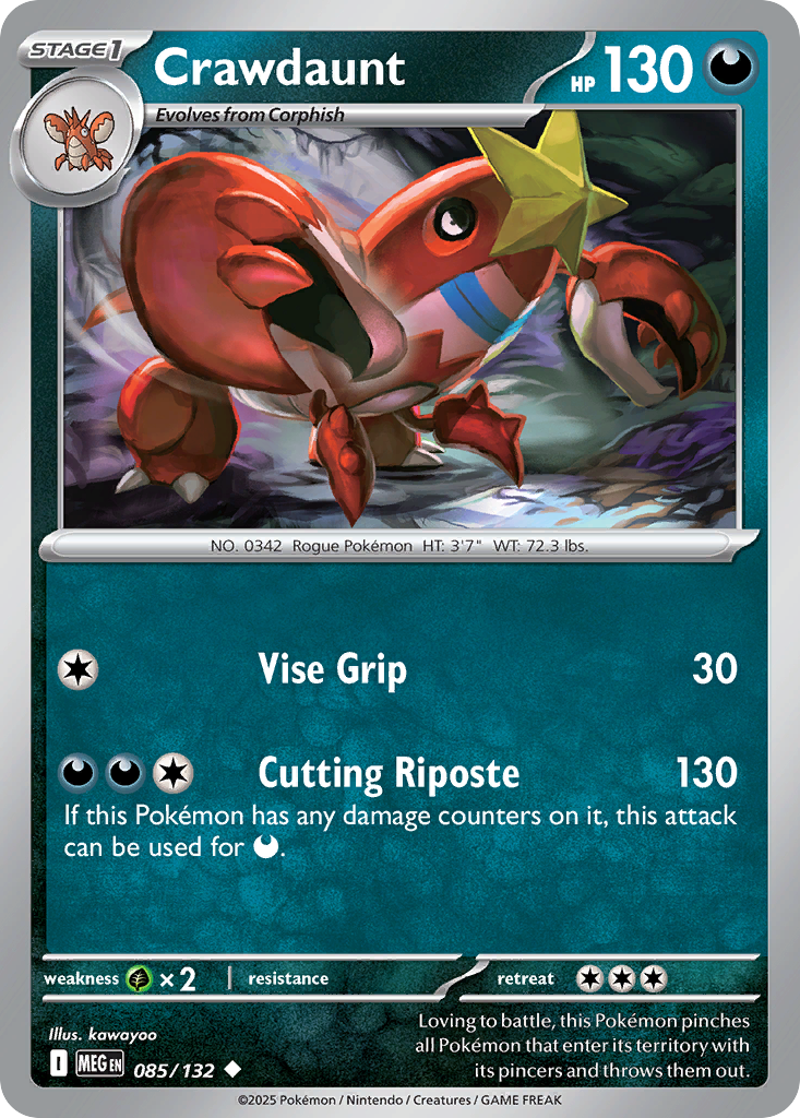 Crawdaunt 85 Pokemon card from Mega Evolution set