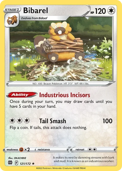 Bibarel 121 Pokemon card from Brilliant Stars set