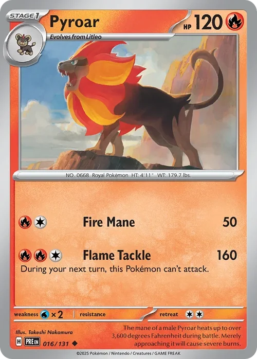 Pyroar 16 Pokemon card from Prismatic Evolutions set