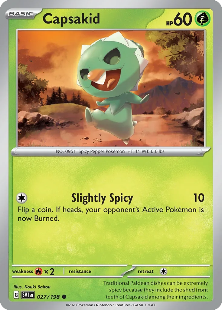 Capsakid 27 Pokemon card from Scarlet & Violet set