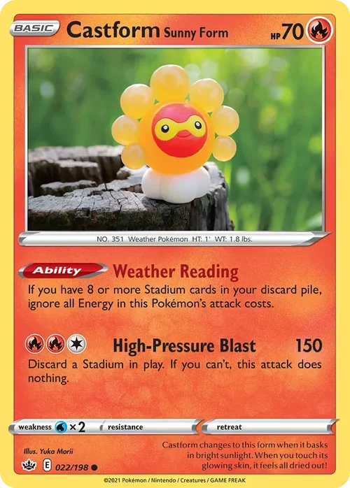 Castform Sunny Form 22 Pokemon card from Chilling Reign set