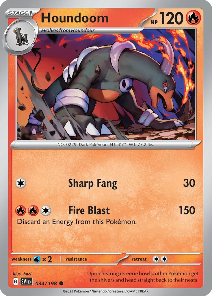 Houndoom 34 Pokemon card from Scarlet & Violet set