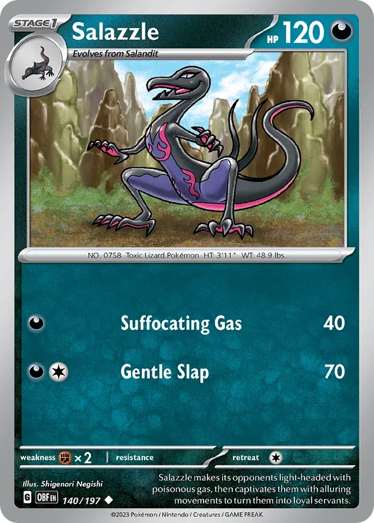Salazzle 140 Pokémon card from Obsidian Flames set
