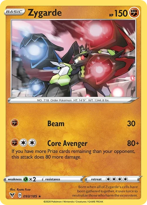 Zygarde 93 Pokemon card from Vivid Voltage set