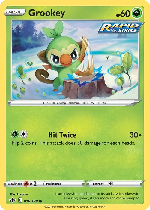Grookey 16 Pokemon card from Chilling Reign set